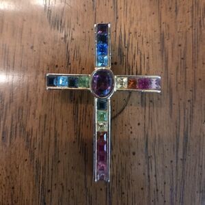 EUC Vtg P.S.C.O. 1998 Cross Brooch and Pendant Goldtone and Rhinestones